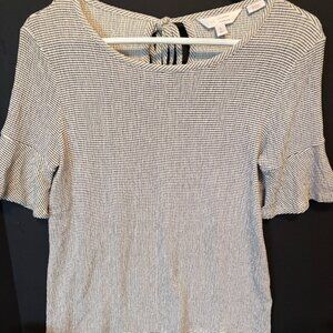 LC Lauren Conrad Flutter Sleeve Top, Black/Cream Women's small